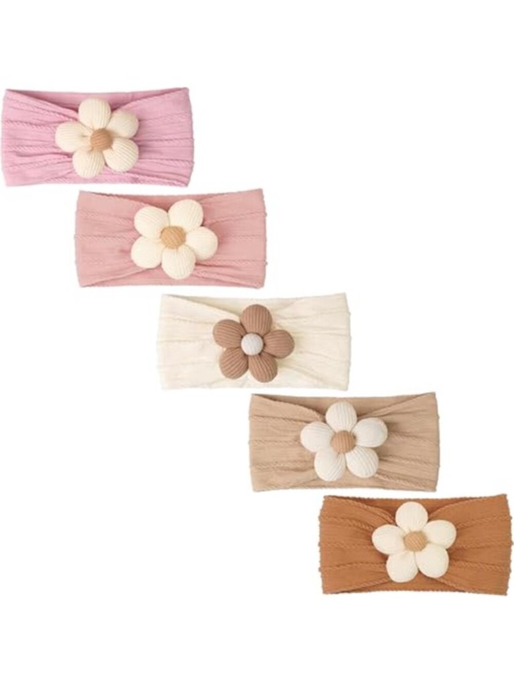 Baby Girl Headbands 5 Pack Nylon Flower Hair Bows Newborn Infant Toddler Soft